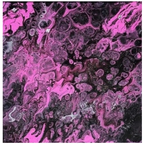 Hand Crafted Pink Black and Silver Abstract Design 12x12 Inches Canvas Picture - Picture 3 of 4